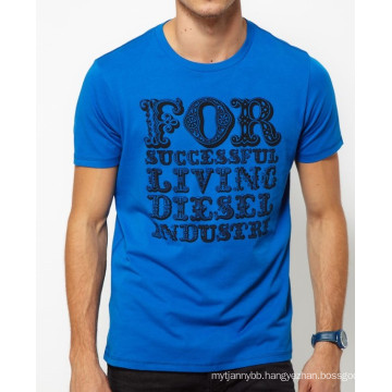 Blue with Back Screen Printing Custom Cotton Round Neck Hot Sale Summer Men T Shirt